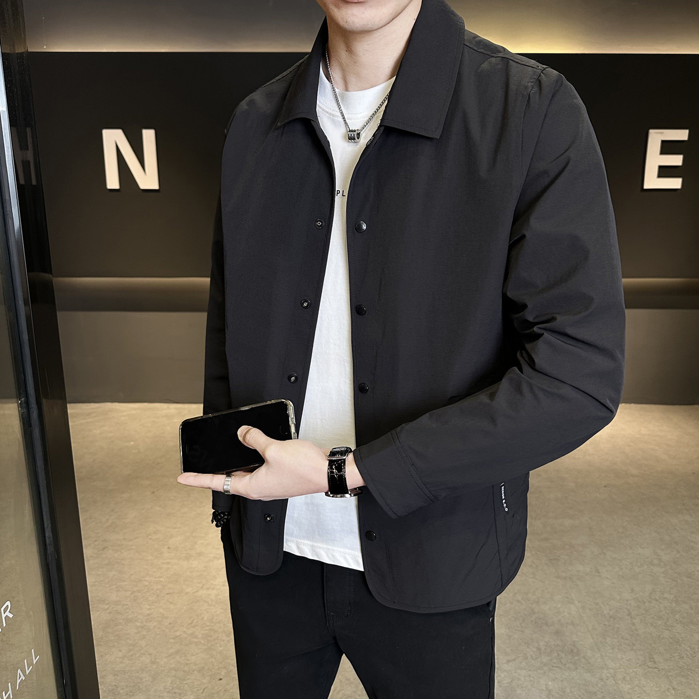 男士翻领夹克春秋韩版时尚休闲外套简约百搭潮流上衣JK2626-P128，男装夹克，电商A239