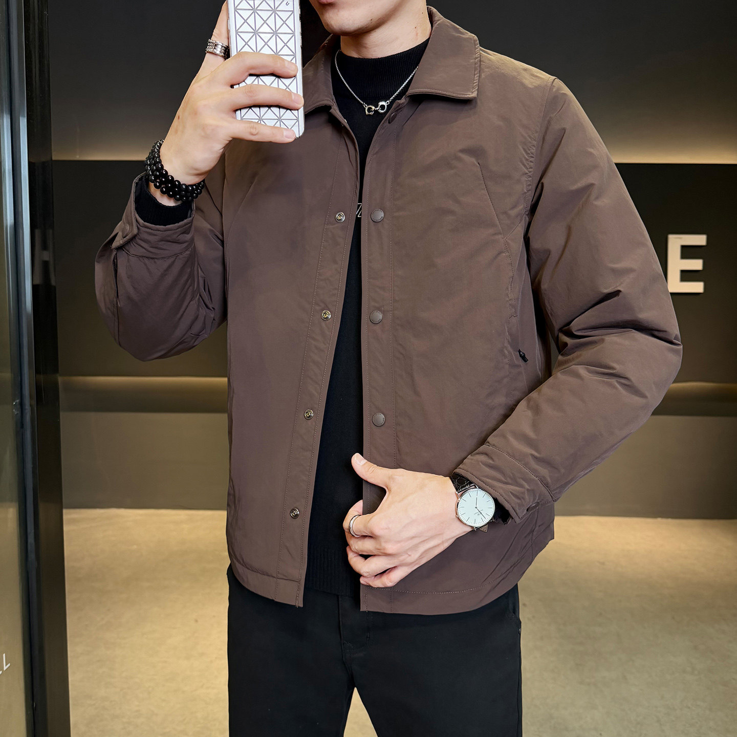 标轻薄羽绒服男休闲风冬季潮流翻领短款外套男士夹克Y190-P175,男装夹克,电商A239