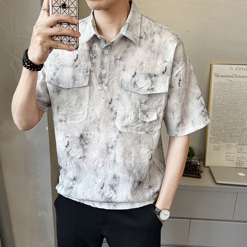 夏季新款男士中袖衬衫时尚百搭休闲衬衣薄款上衣C5286-P58,男装衬衫,电商A239