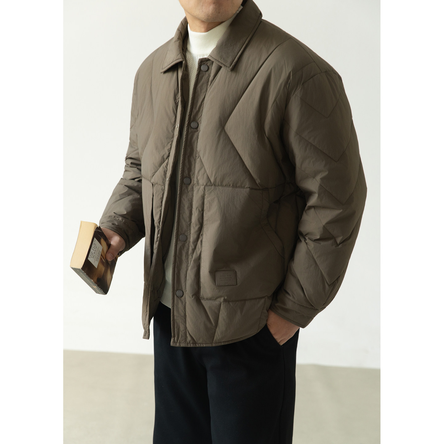 老钱风轻薄羽绒服标男冬季潮流翻领短款外套男士夹克Y2510-P155,男装夹克,电商A239