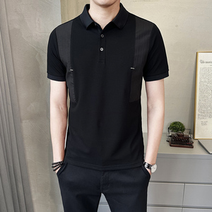2025春夏新款翻领拼接纯色短袖POLO衫男体恤PL9462-P68图片