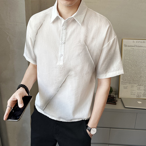 夏季新款男士做旧中袖衬衫时尚百搭休闲衬衣薄款上衣C5272-P58图片