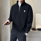 冬季新款加绒加厚休闲立领打底衫宽松套头男士内搭上衣W6862-P90，男装卫衣，电商A239