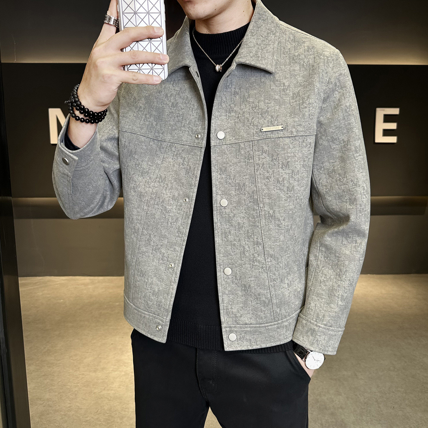 冬季翻领磨毛棉感加绒加厚夹克外套男百搭上衣JK8506加绒-P168,男装夹克,电商A239