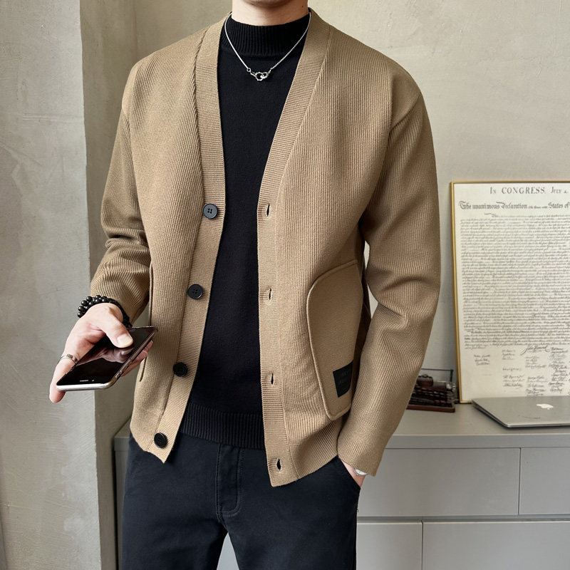 秋季简约休闲V领毛衣开衫时尚休闲男款外套K5710-P130,男装针织衫/毛衣,电商A239