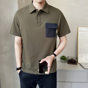 男士短袖t恤夏季翻领口袋拼色半袖体恤衫上衣潮流夏装PL9505-P58图片