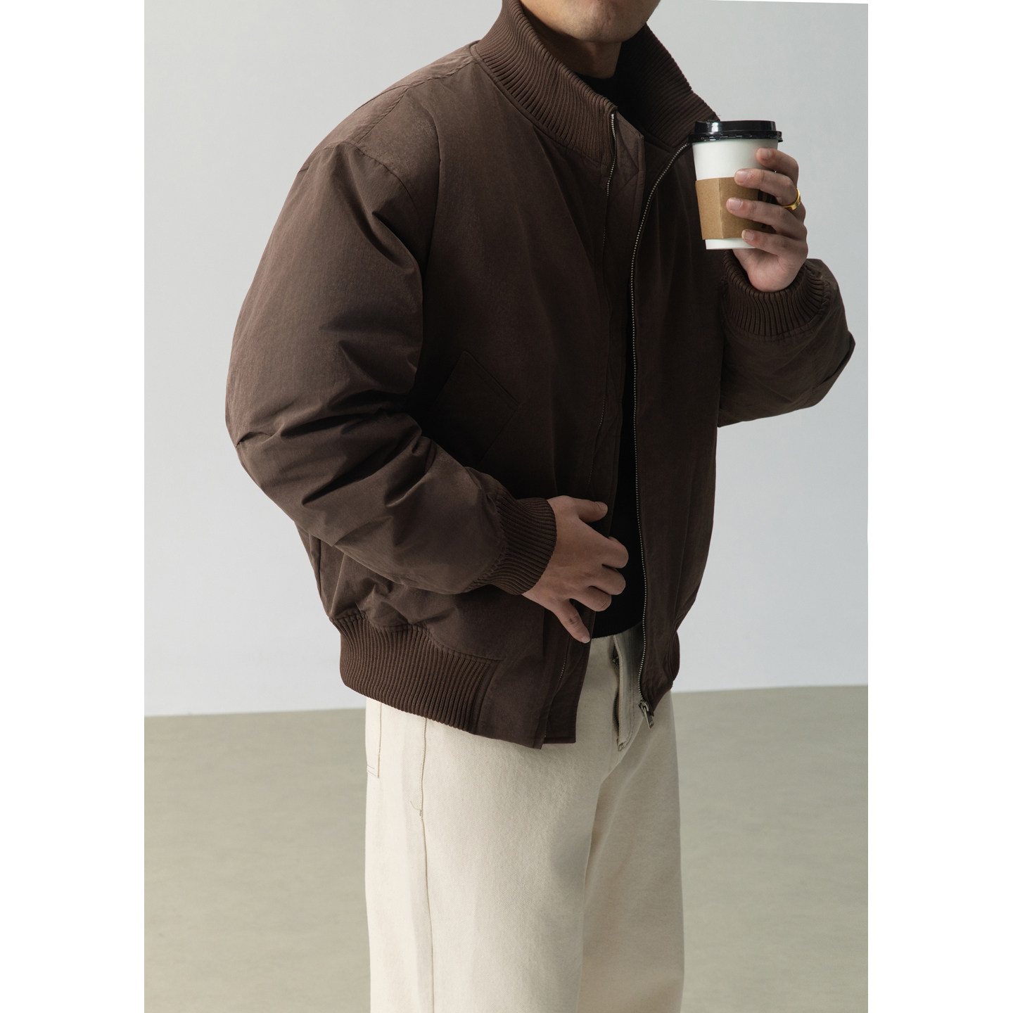 标90立领羽绒服百搭潮流高级感针织拼接廓形羽绒衣Y2551-P265,男装羽绒服,电商A239