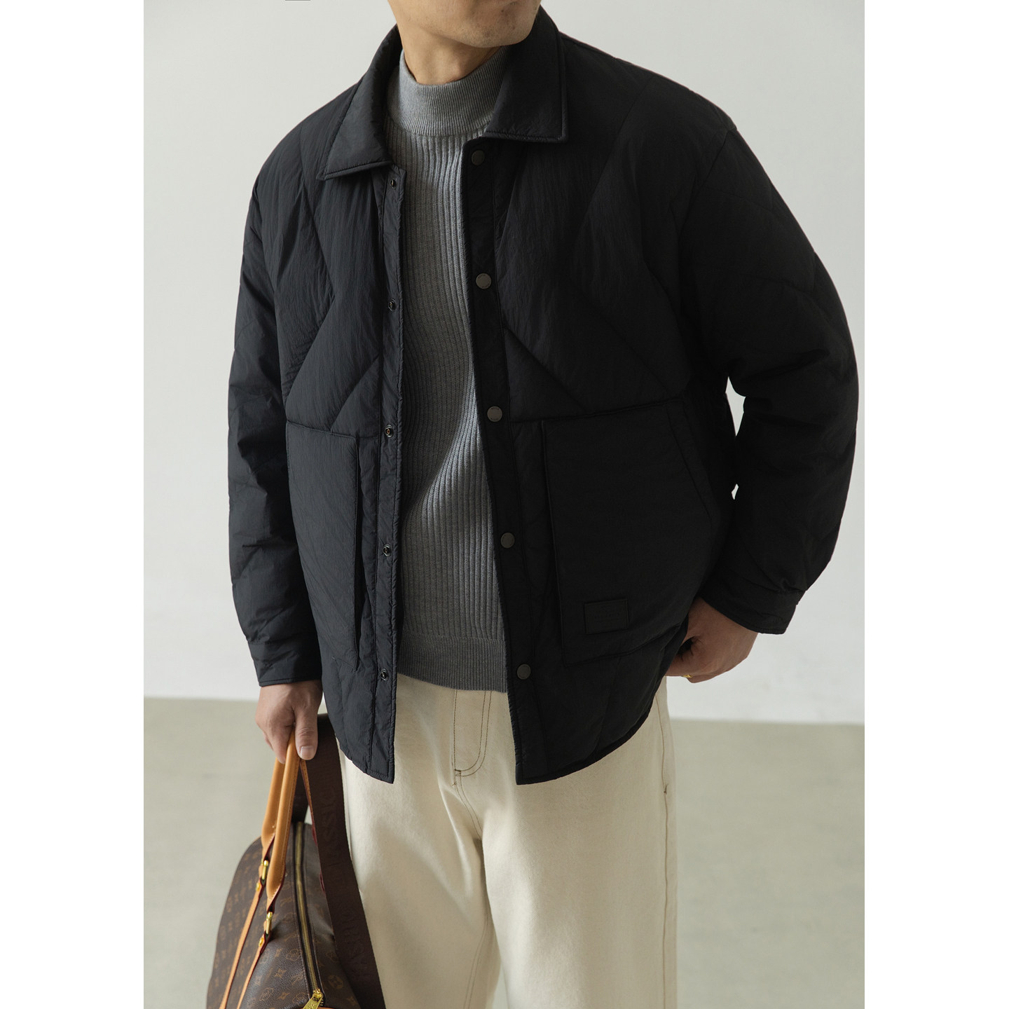 老钱风轻薄羽绒服标男冬季潮流翻领短款外套男士夹克Y2510-P155,男装夹克,电商A239