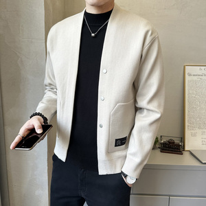 春季纯色开衫毛衣外套男韩版休闲针织衫上衣披肩K7703-P115图片
