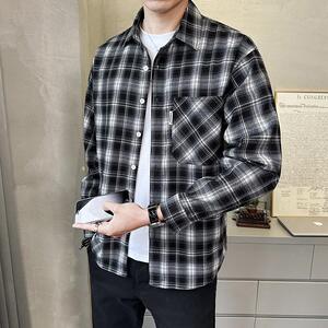 新款美式复古男女磨毛经典格子衬衣外套C1818-P88图片