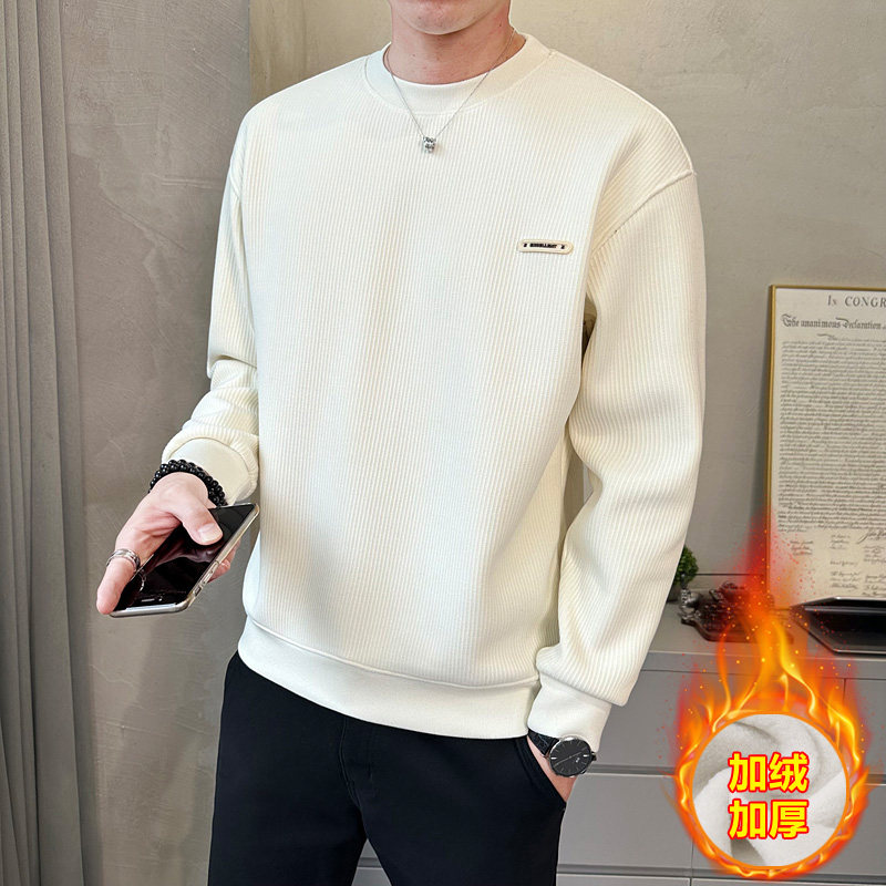 冬季新款潮流长袖圆领加绒加厚棉卫衣韩版微阔打底T恤W6701-P80,男装卫衣,电商A239