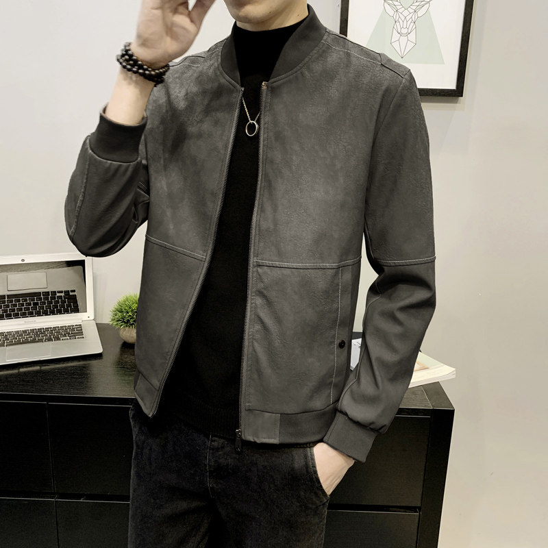 春季短款皮衣 棒球服外套 男韩版修身机车皮夹克P01-P125图片