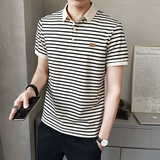 2025夏季新款男士短袖T恤翻领条纹polo衫休闲百搭上衣PL88507-P60，男装Polo衫，电商A239