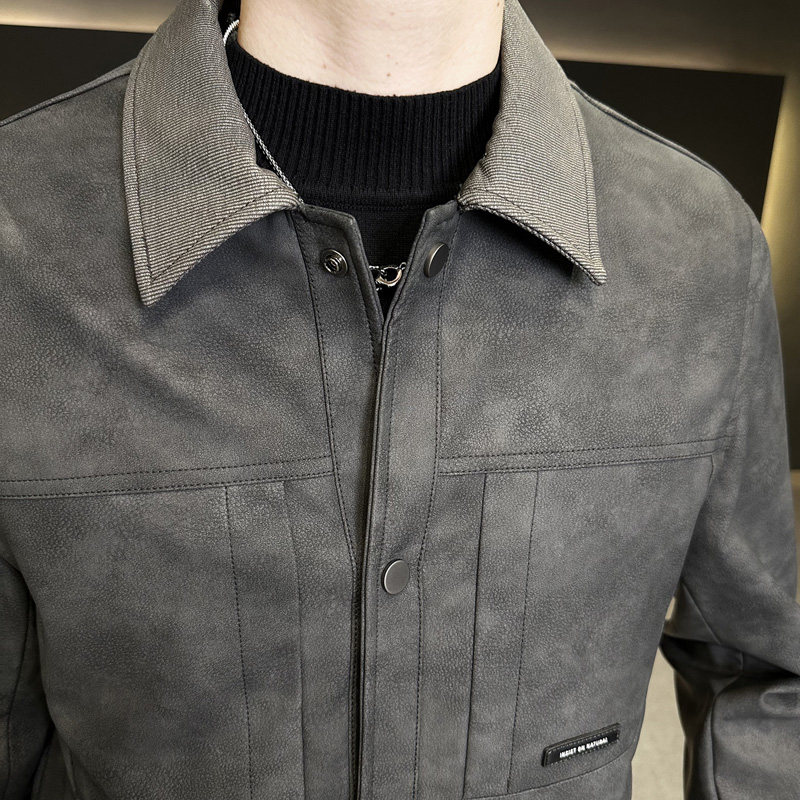 秋季翻领皮衣夹克男潮流休闲外套青年帅气机车服上衣P6788-P155,男装皮衣,电商A239