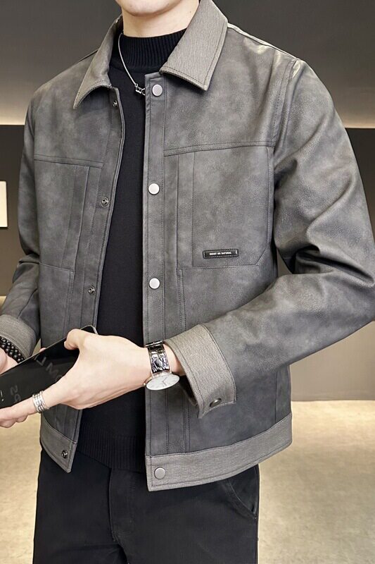 秋季翻领皮衣夹克男潮流休闲外套青年帅气机车服上衣P6788-P155,男装皮衣,电商A239