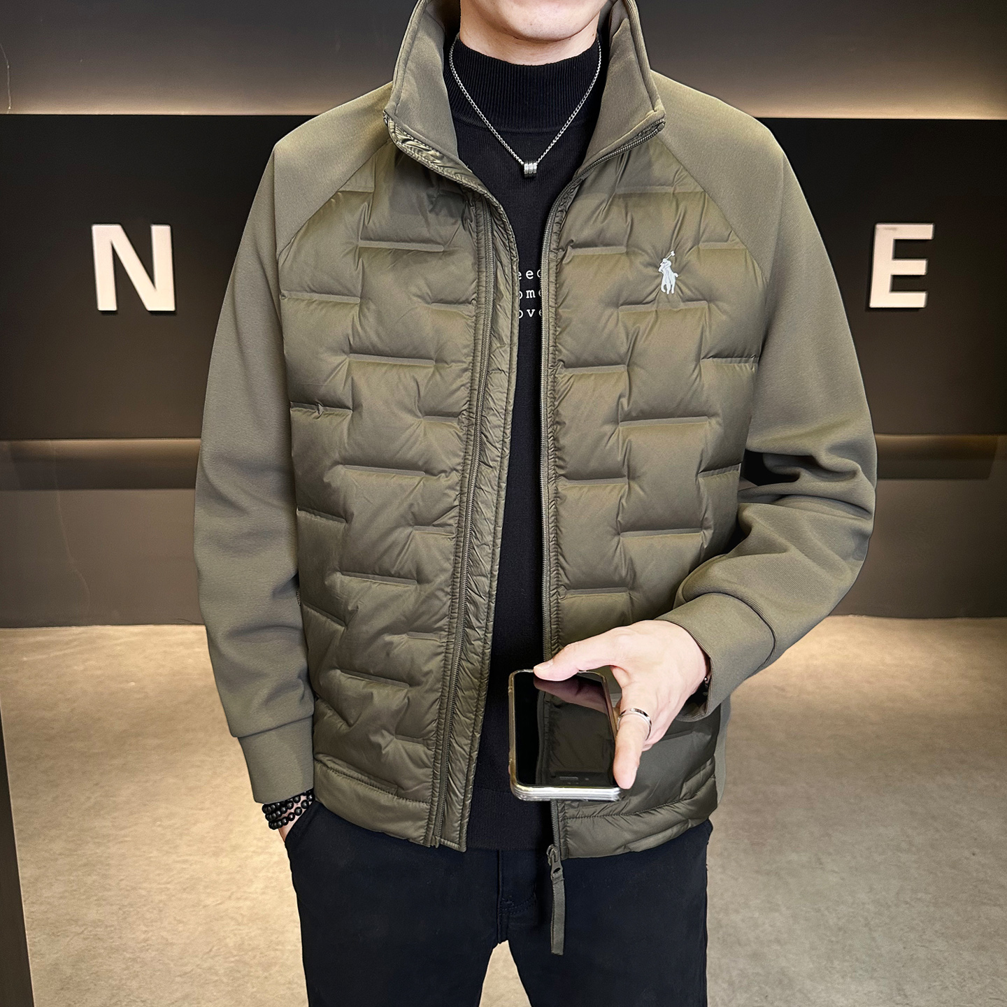 针织拼接加厚羽绒服男装短款冬季新款立领羽绒保暖外套Y9929-P155，男装羽绒服，电商A239