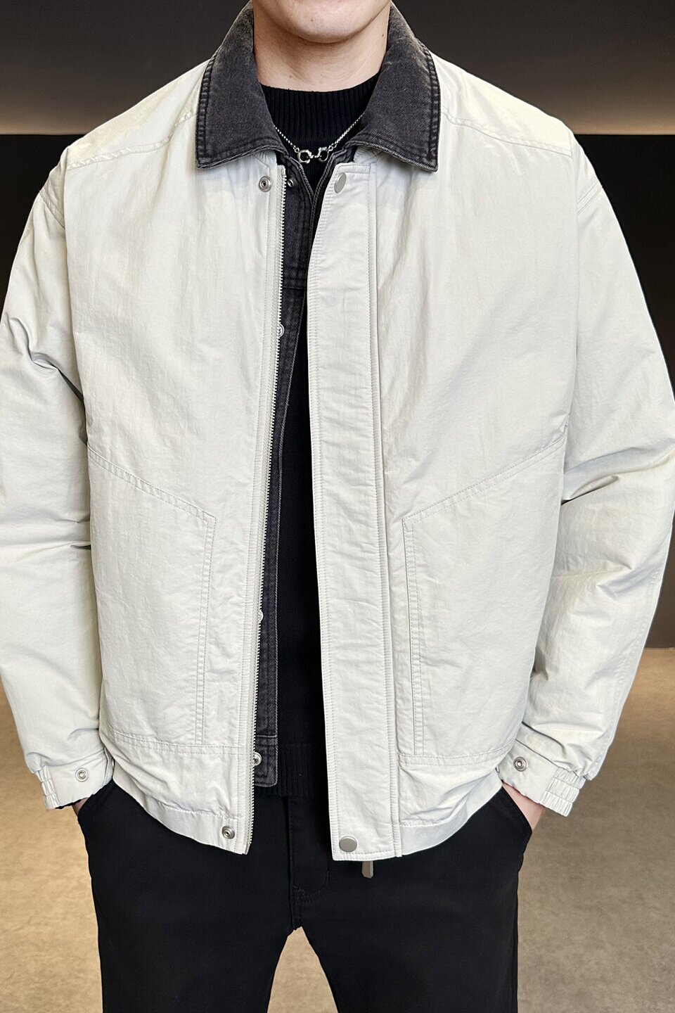 标巴恩风翻领羽绒服新款牛仔拼接男士冬季夹克外套Y5526-P210,男装夹克,电商A239