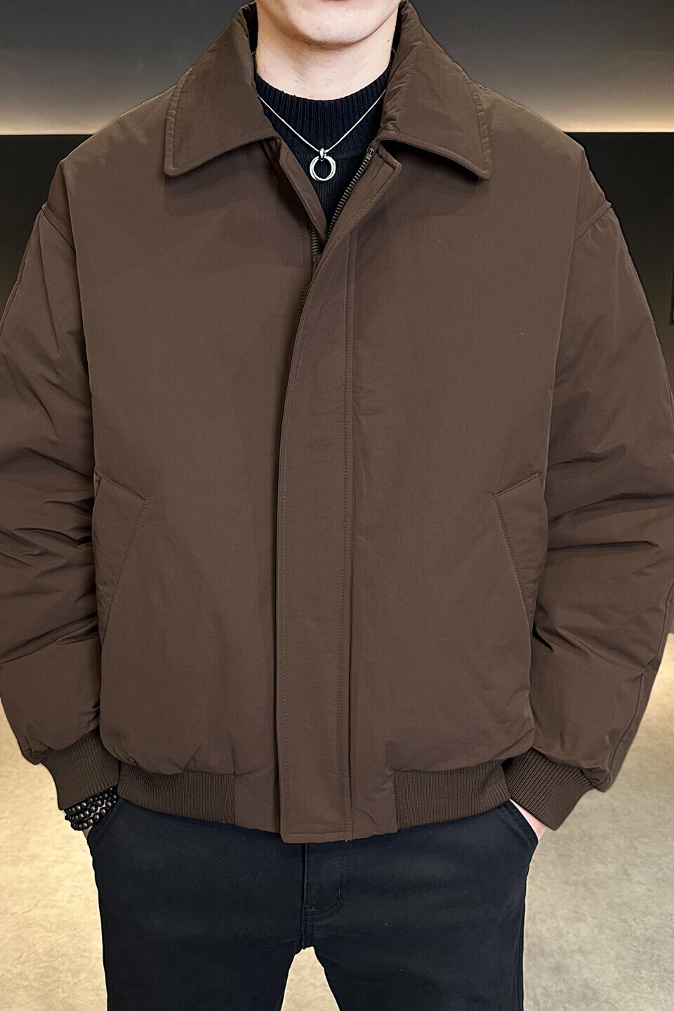 标老钱风翻领羽绒服夹克外套男潮流百搭冬季上衣外套Y5535-P195,男装夹克,电商A239
