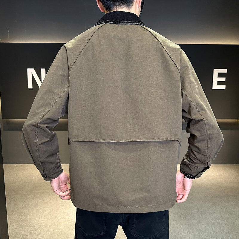 秋季翻领拼牛仔夹克男休闲百搭外套时尚潮流上衣JK9110-P120,男装工装外套,电商A239