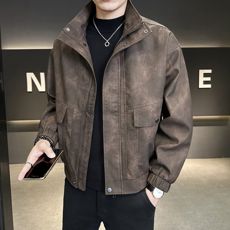 春季立领皮衣夹克男时尚潮流外套青年帅气机车服上衣P1118-P155，男装夹克，电商A239