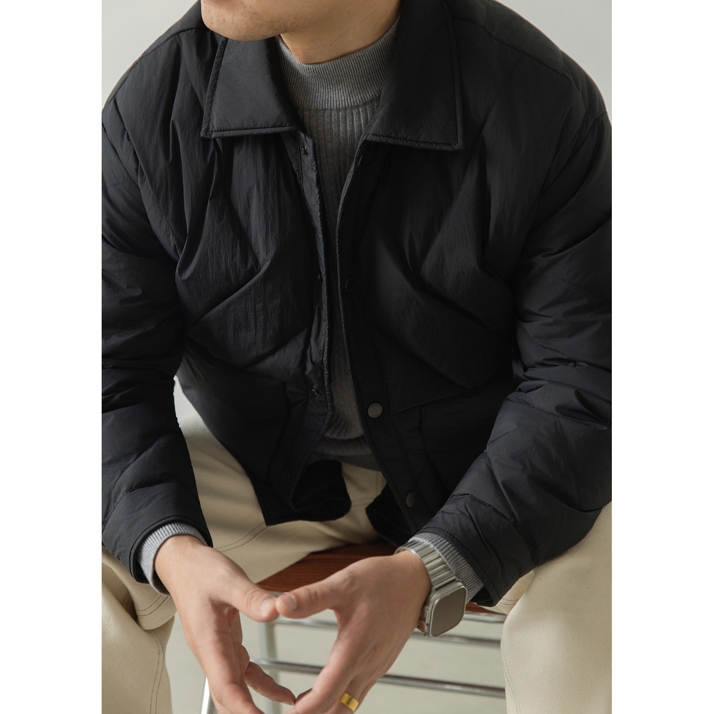 老钱风轻薄羽绒服标男冬季潮流翻领短款外套男士夹克Y2510-P155,男装夹克,电商A239