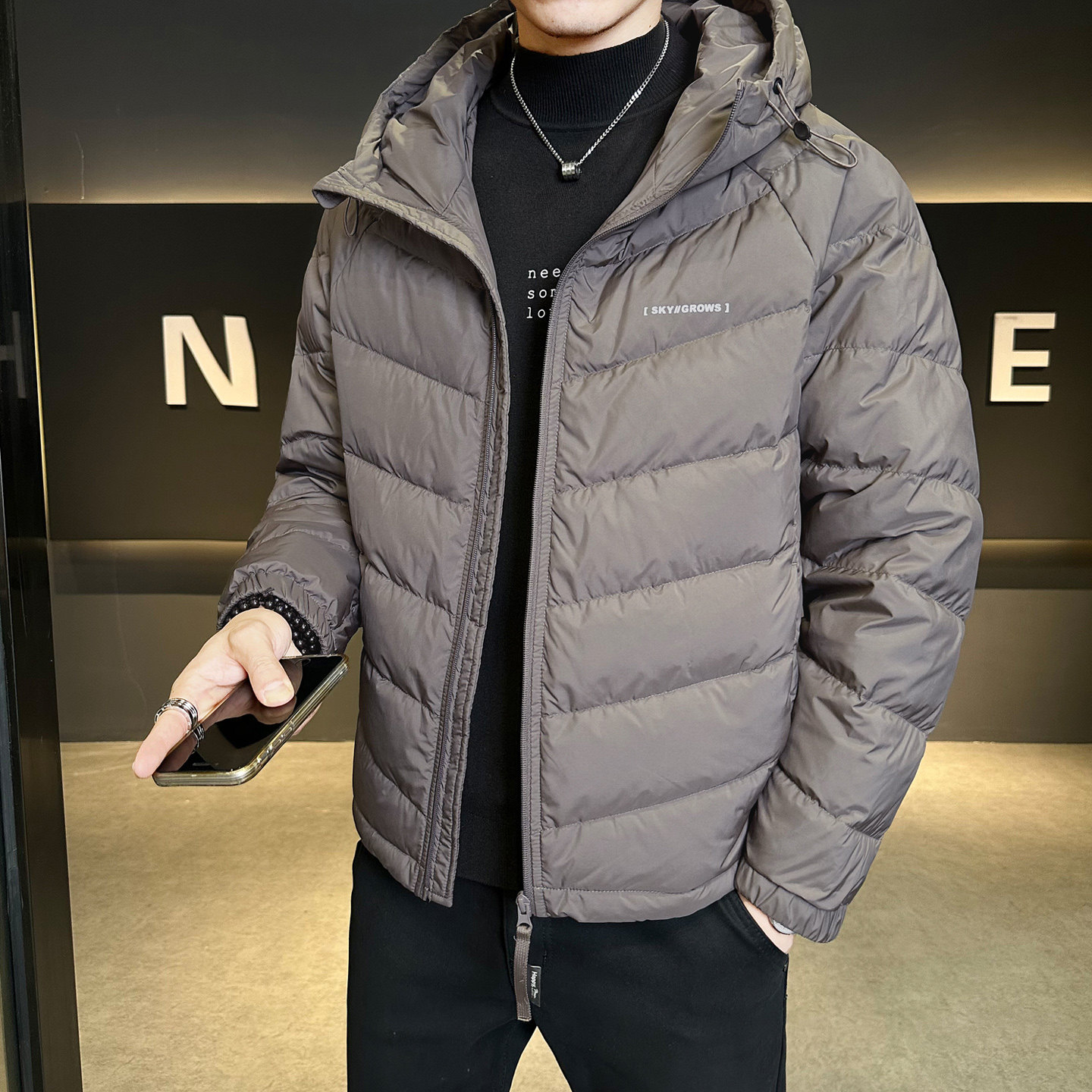 标轻薄排骨羽绒服男冬季潮流连帽短款外套男士夹克Y8611-P175,男装夹克,电商A239