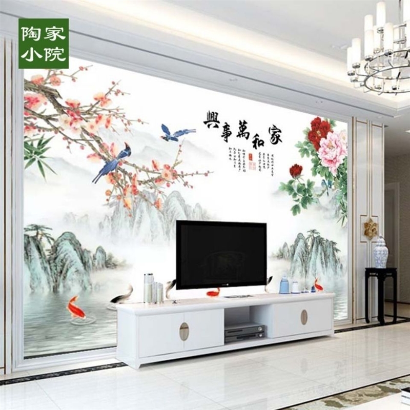 3D立体电视背景墙瓷砖高温微晶石浮雕中式客厅电视墙壁画家和富贵