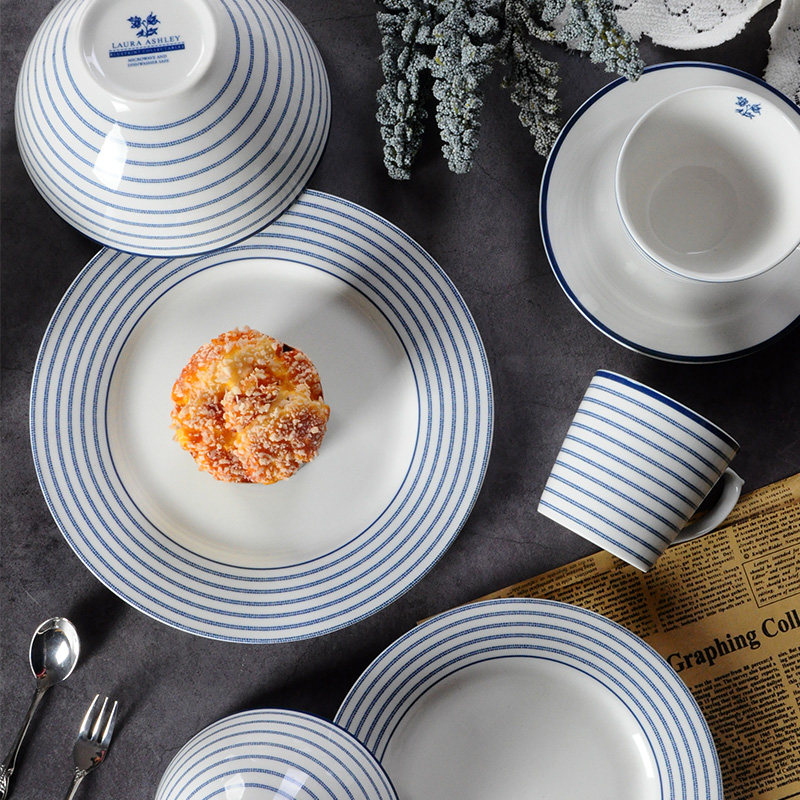 欧式家用釉下彩陶瓷餐具线条小清新罗兰爱思套装碗咖啡杯碟平盘子,餐饮具,盘,淘宝优惠券,粉丝福利购,淘宝优惠卷