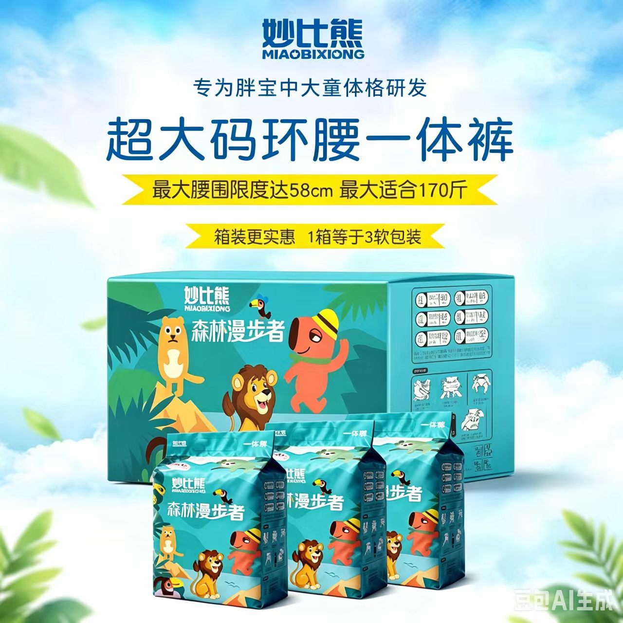 妙比熊婴儿拉拉裤超薄透气一体裤