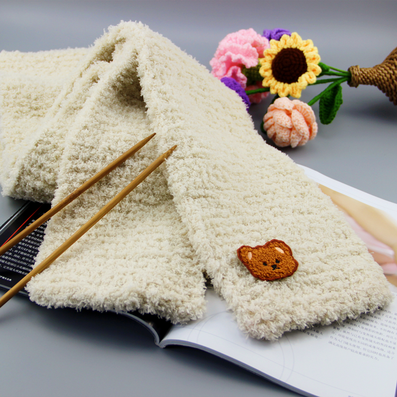 小熊围巾毛线手工diy珊瑚绒男友