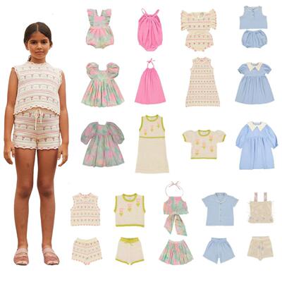 bebe25春夏新款女童花朵提花针织薄款背心短袖衬衫短裤套装