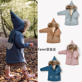 25秋冬B*O同款儿童加厚棉衣男女童精灵帽真毛领棉服羊羔绒外套