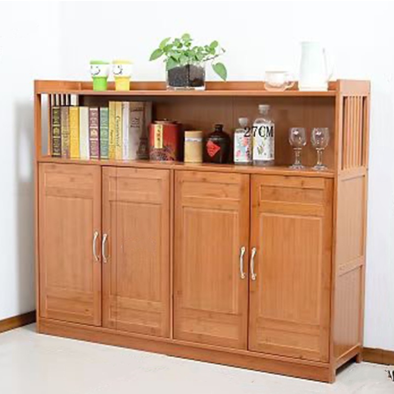 楠竹书柜简易书架落地带玻璃门书柜客厅多功能储物柜置物架子非实