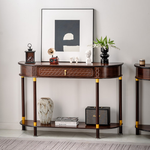 新中式半圆台玄关柜入户门厅新中式玄关桌走廊过道靠墙桌案梳妆几