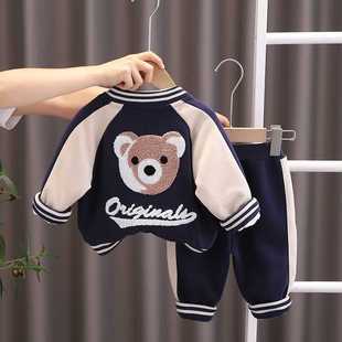 新款童装男童春秋装帅气套装外套宝宝女洋气棒球服婴儿童两三件套
