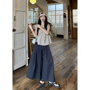 小清新森系条纹飞飞袖 无袖 衬衫 女夏慵懒松弛感甜美上衣娃娃衫