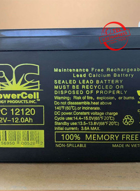 POWERCELL蓄电池PC12120应急照明 仪器仪表风力发电用电瓶12V12AH