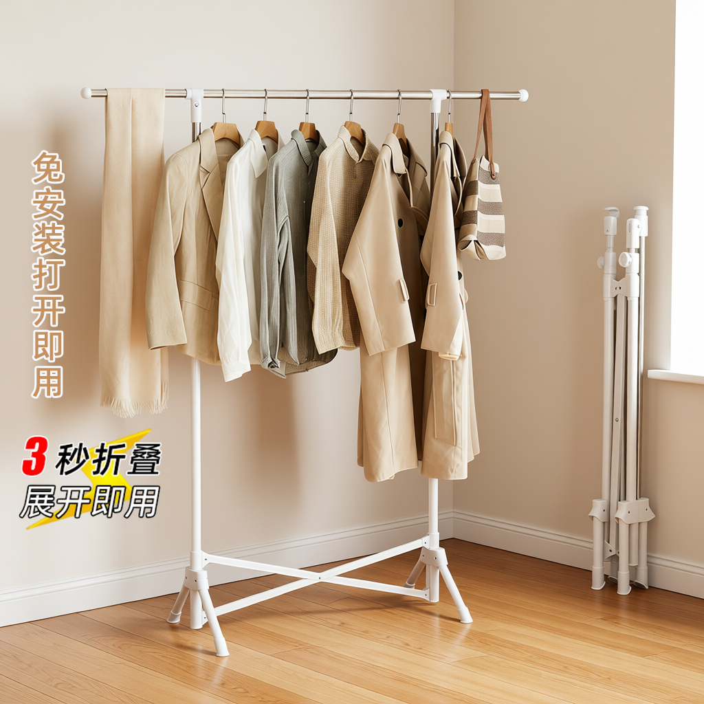 单杆免安装折叠晾衣架