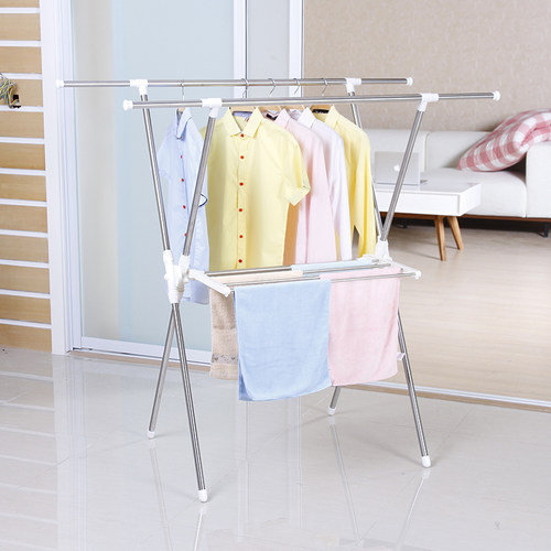 落地双杆加厚折叠简易伸缩晒衣服