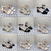 粗跟女鞋 33码 女夏季 小码 子高跟鞋 仙女风一字带中跟罗马凉鞋 鞋