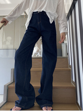 175高个子加长阔腿裤女裤牛仔裤新春秋泫雅深蓝高腰宽松显瘦复古
