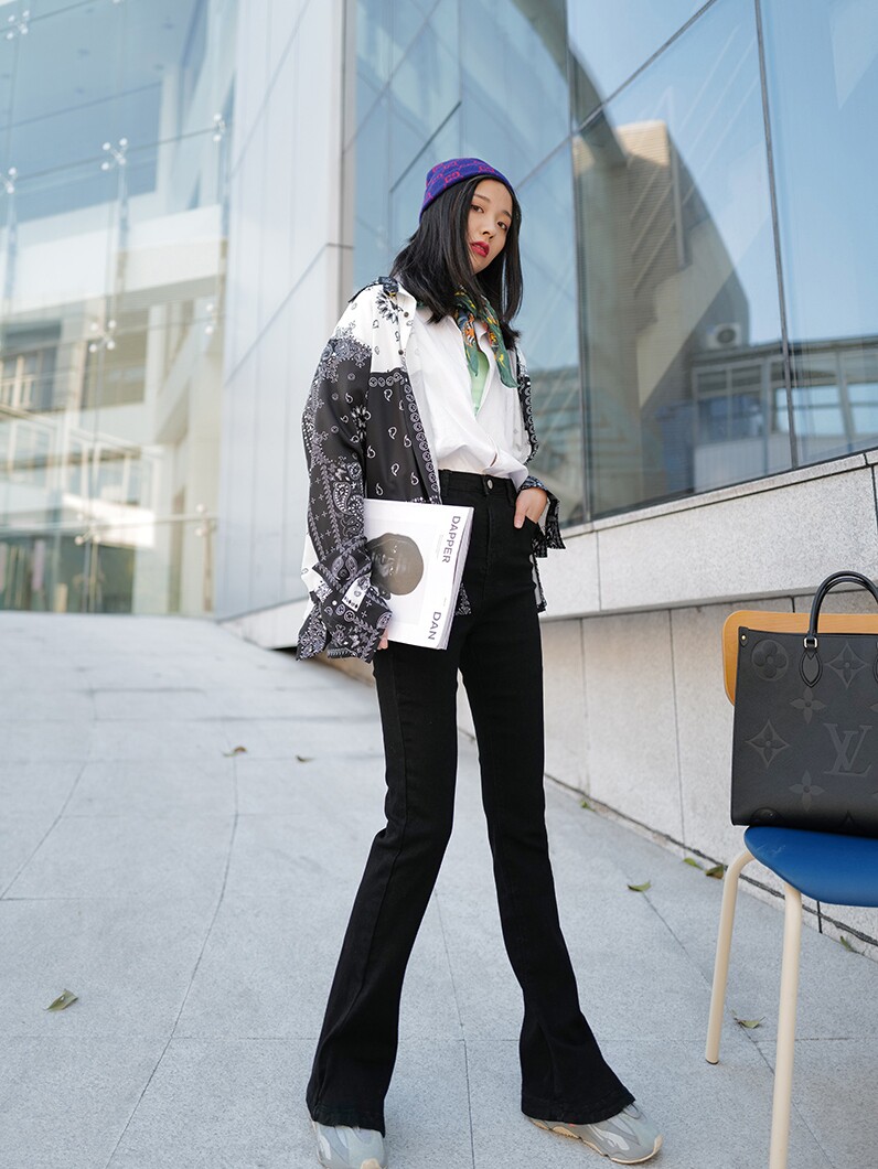 175高个子加长马蹄牛仔裤女春秋微喇叭裤黑色显瘦百搭修身拖地裤