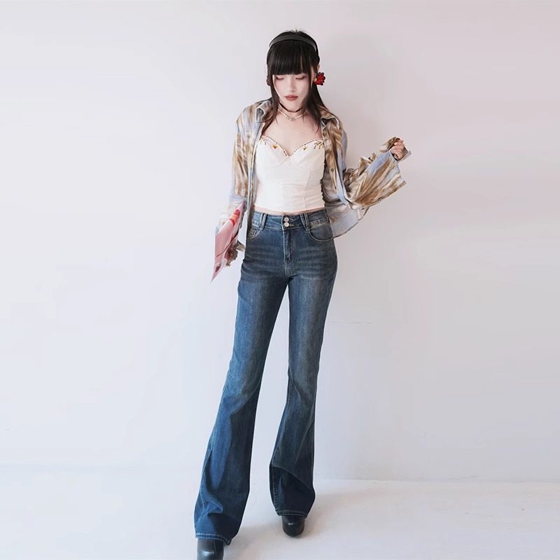 高个子175加长版高腰弹力显瘦微喇叭牛仔裤女2024秋季高弹力修身