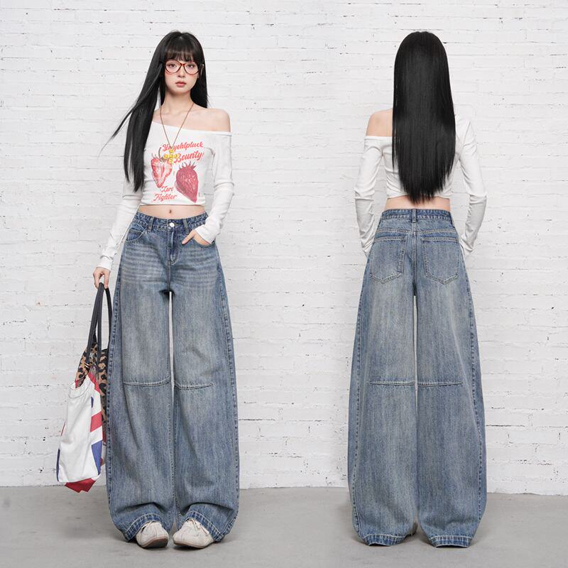 高个子175加长2026春夏新款高腰宽松阔腿牛仔裤女拖地长裤弯刀裤