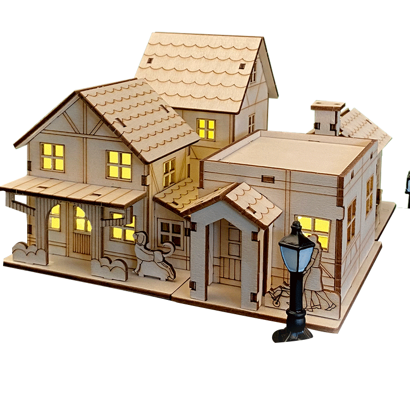 房子模型diy手工制作儿童益智玩具木板木质拼装模型木屋小房子