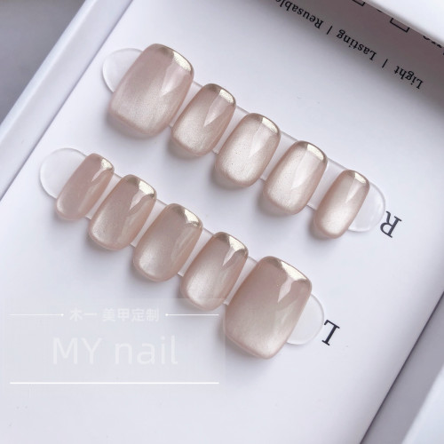 【M.Y nail】纯手工穿戴甲裸色猫眼温柔恬静新娘甲成品美甲贴片