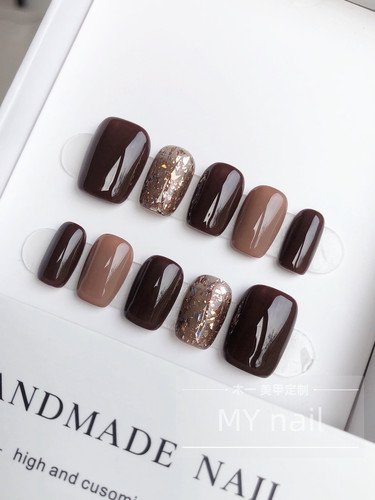 【M.Y nail】纯手工穿戴甲秋冬棕色显白高级感成品美甲贴片