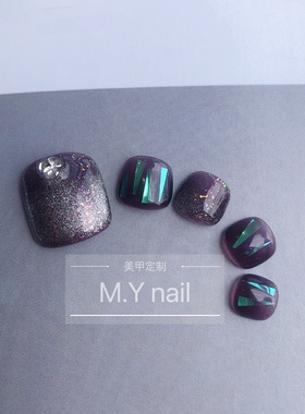 春夏星空感透紫色脚指甲片美甲贴片手工定制甲片穿戴甲假指甲
