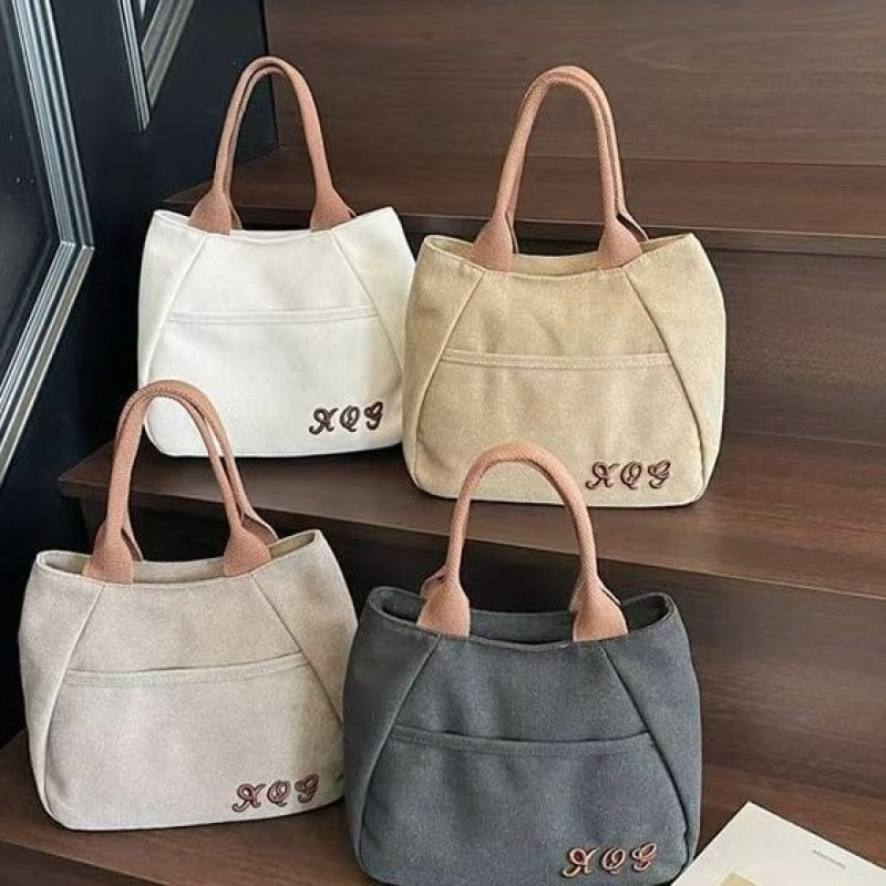 复古帆布手提包上班通勤小包包简约休闲帆布包女帆布袋手拎托特包