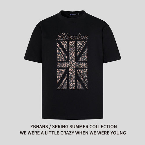 美式潮牌街头风豹纹国旗字母印花设计感短袖T恤男女夏季潮流上衣